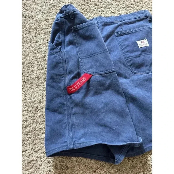 VINTAGE POLO JEANS RALPH LAUREN Carpenter Shorts Mens 38 Denim Blue Y2K 90’s - Picture 7 of 10